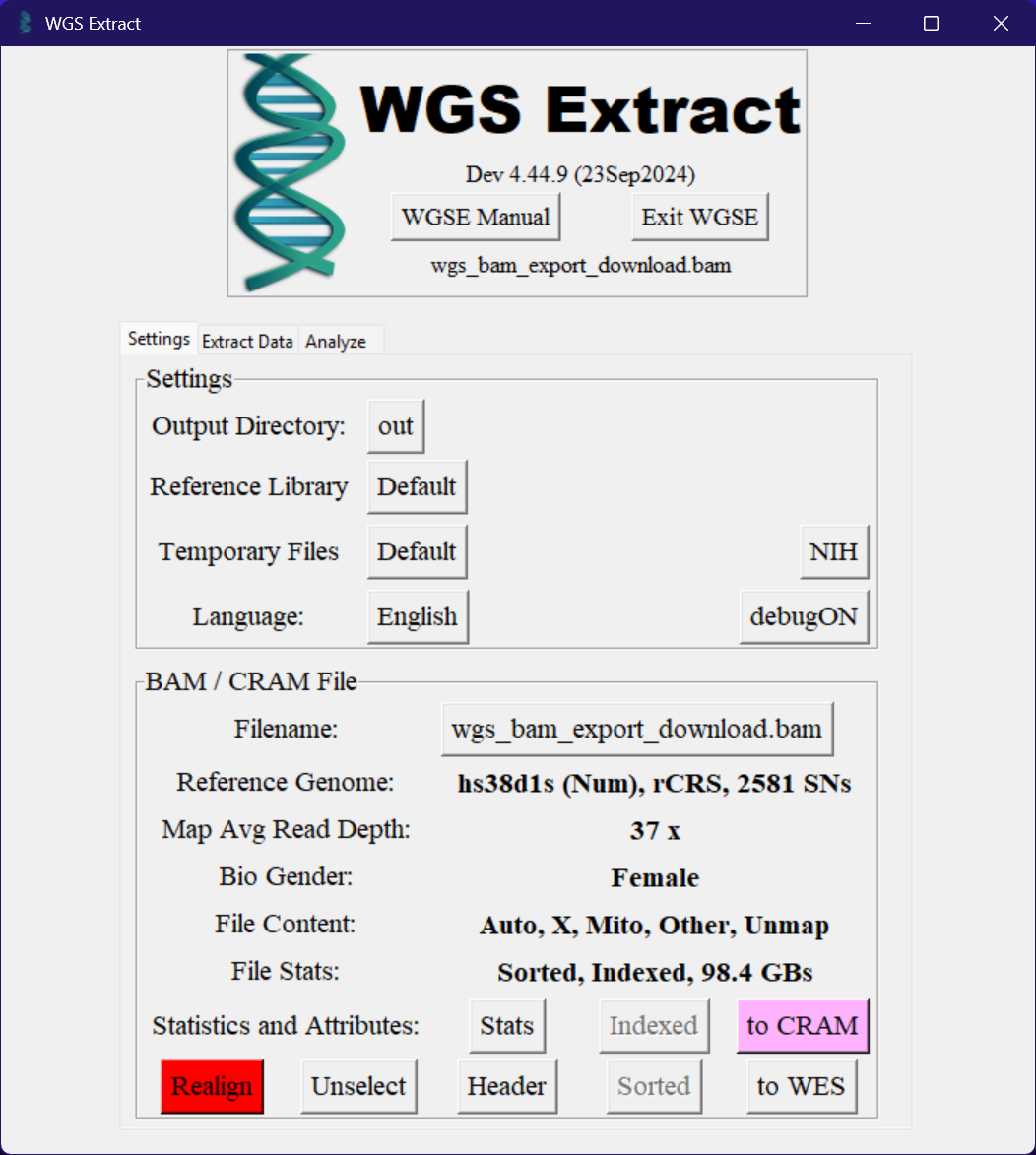 WGS Extract with a BAM file loaded