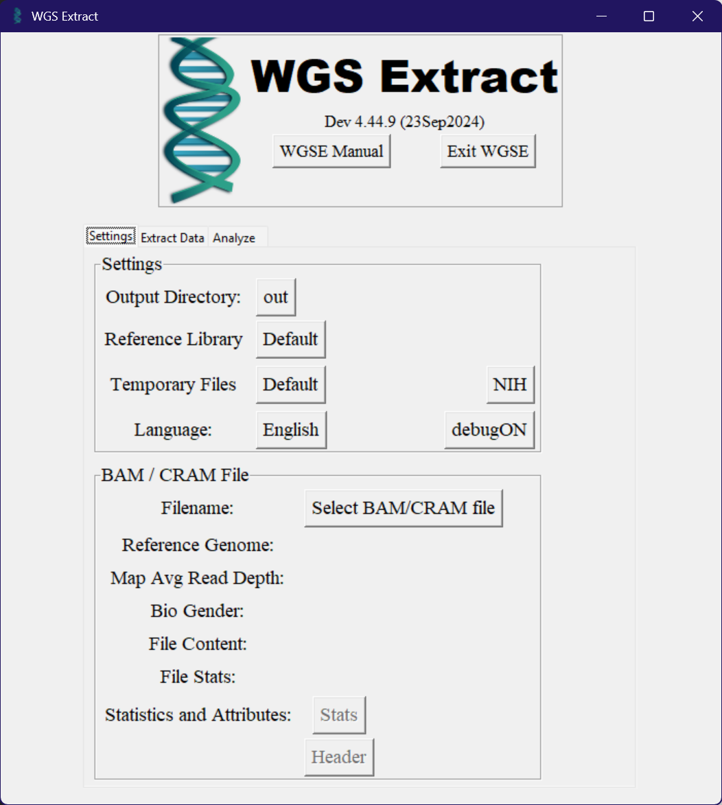 A blank WGS Extract window