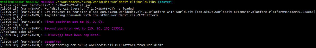 Example usage of WorldEditCLI