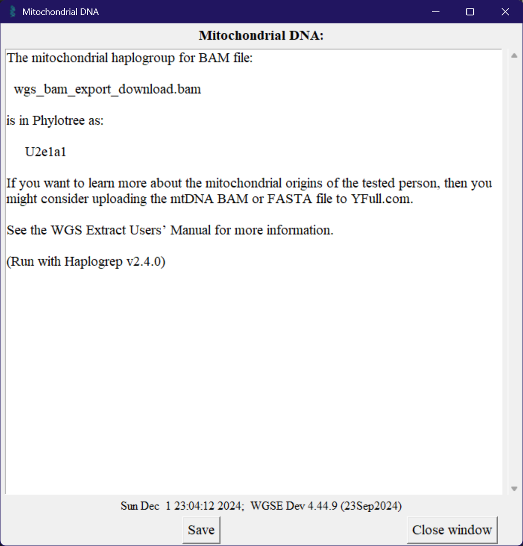 The haplogroup window in WGS Extract