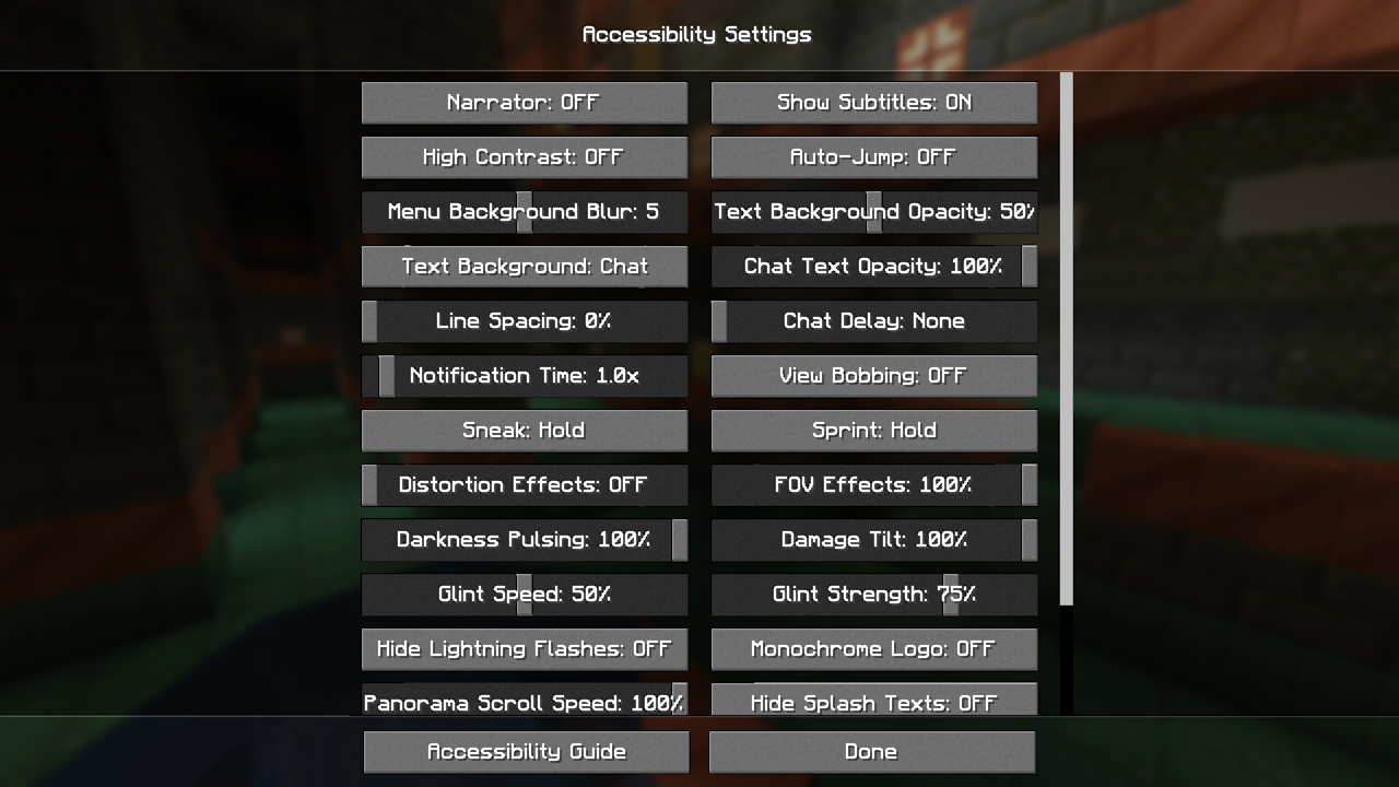 Minecraft’s accessibility settings