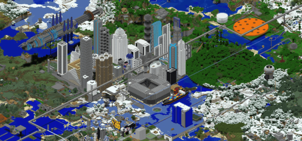 MinecraftOnline's Dynmap showing a city